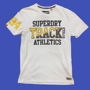 Superdry Track & Field White Gold Black Graphic Tee Men's Size Large